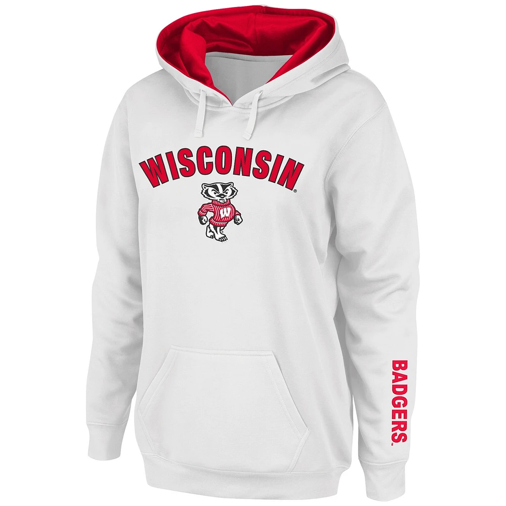 Chandail à capuchon Arch & Logo 1 Wisconsin Badgers blanc pour femme