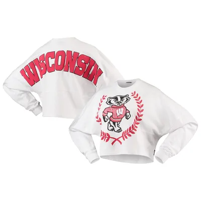 Wisconsin Badgers Women's Laurels Crop Long Sleeve T-Shirt - White