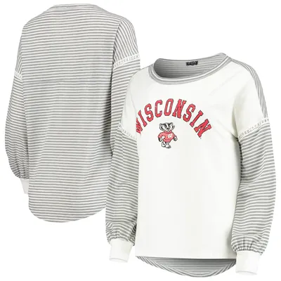 Wisconsin Badgers Women's Line It Up Striped Bubble Long Sleeve T-Shirt - White