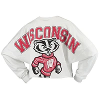 Women's White Wisconsin Badgers Raw Hem Cropped Spirit Jersey Long Sleeve T-Shirt