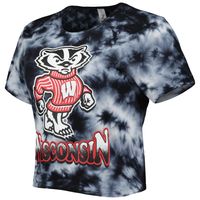 Women's ZooZatz Black Wisconsin Badgers Cloud-Dye Cropped T-Shirt