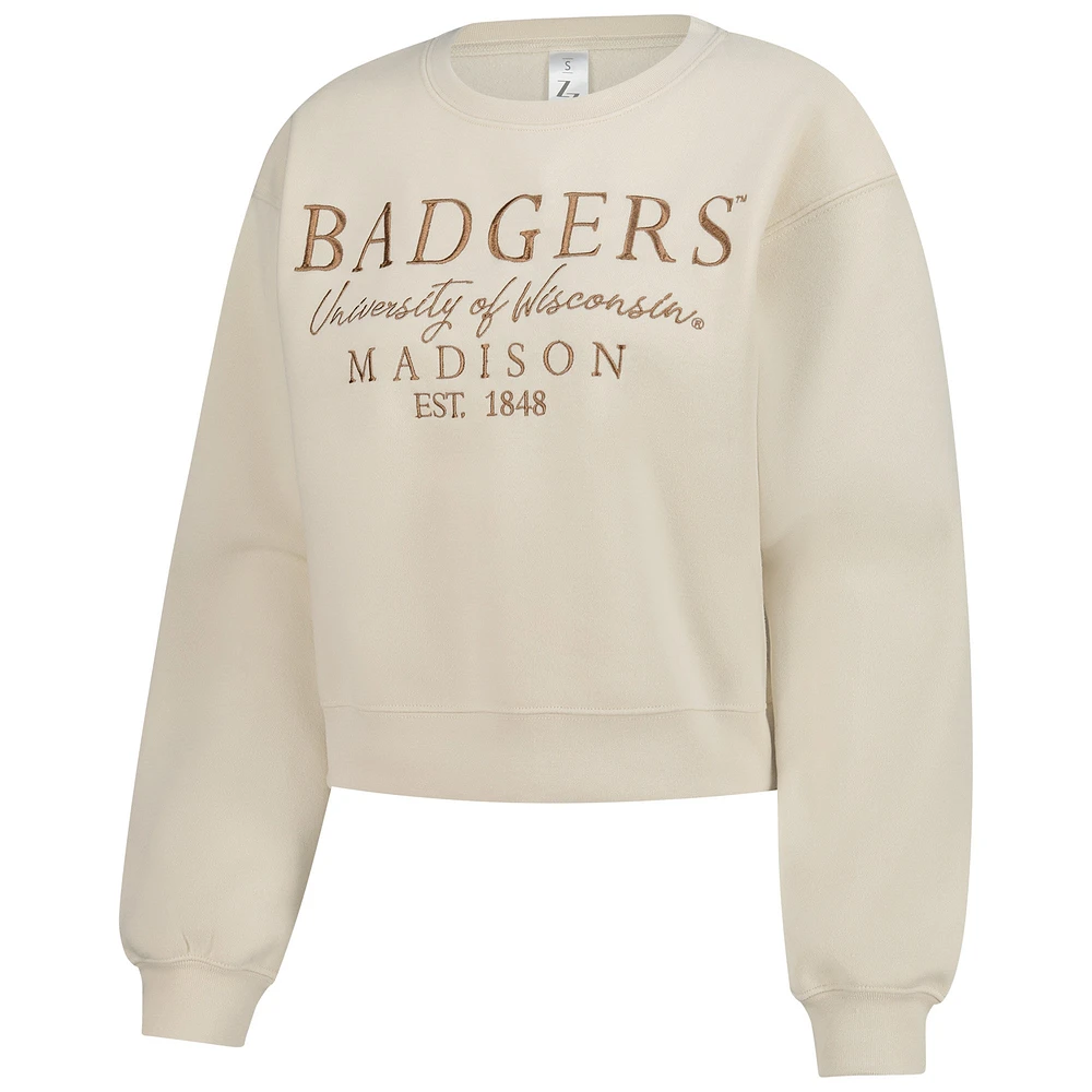 Women's ZooZatz Sand Wisconsin Badgers Cropped Crewneck Sweatshirt