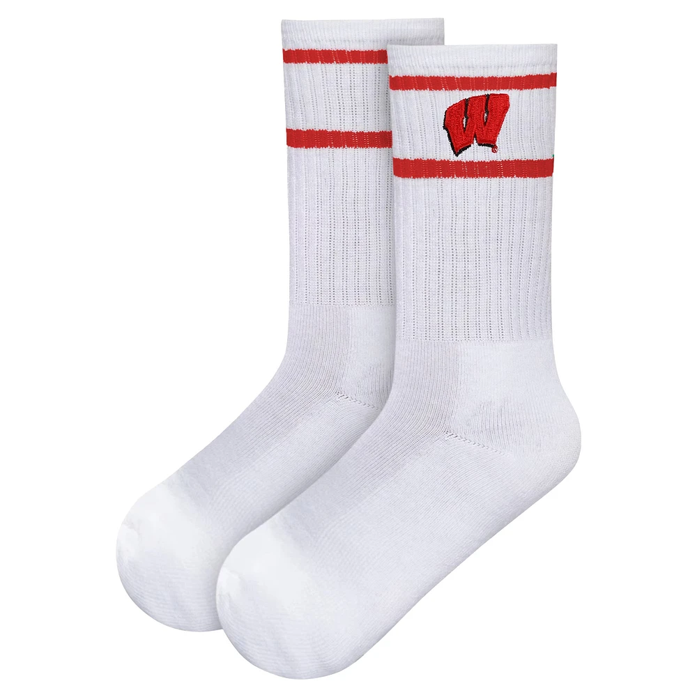 Women's ZooZatz White Wisconsin Badgers Striped Crew Socks