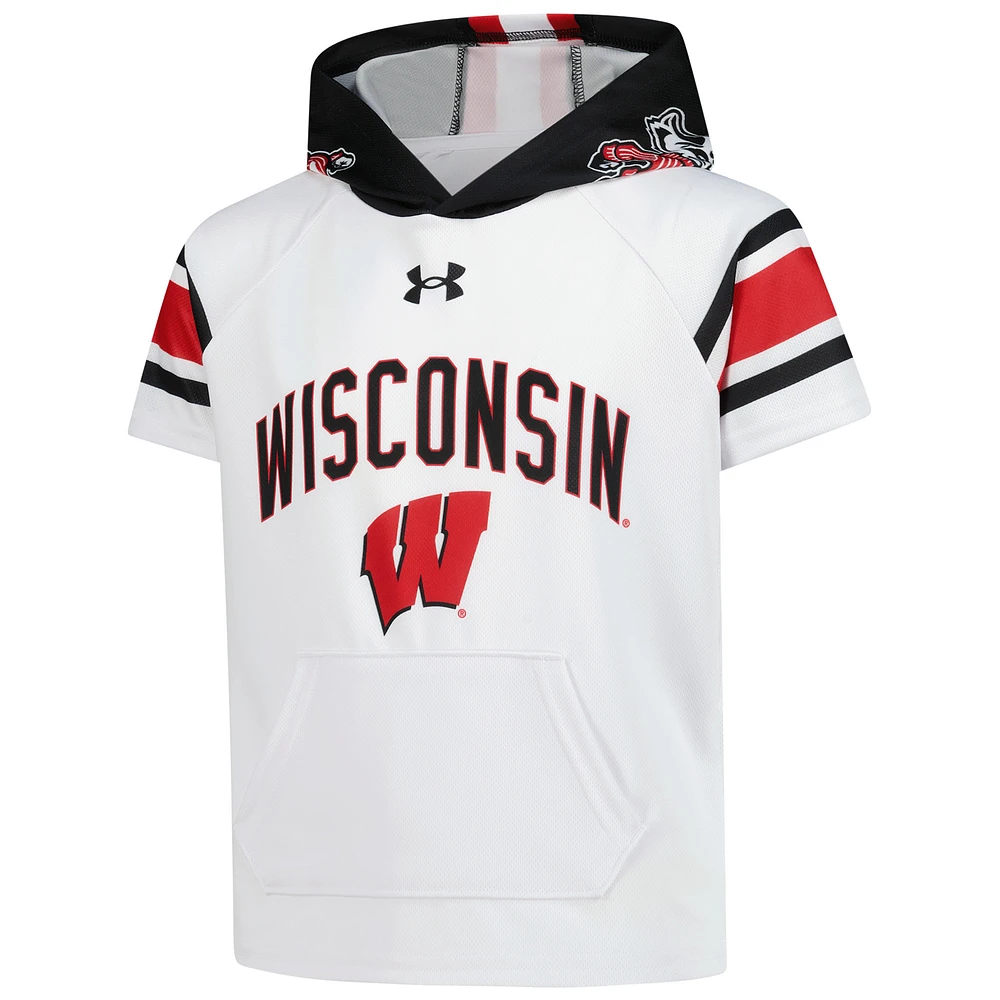 Youth Under Armour  White Wisconsin Badgers ArmourFuse Jersey Raglan Hooded T-Shirt