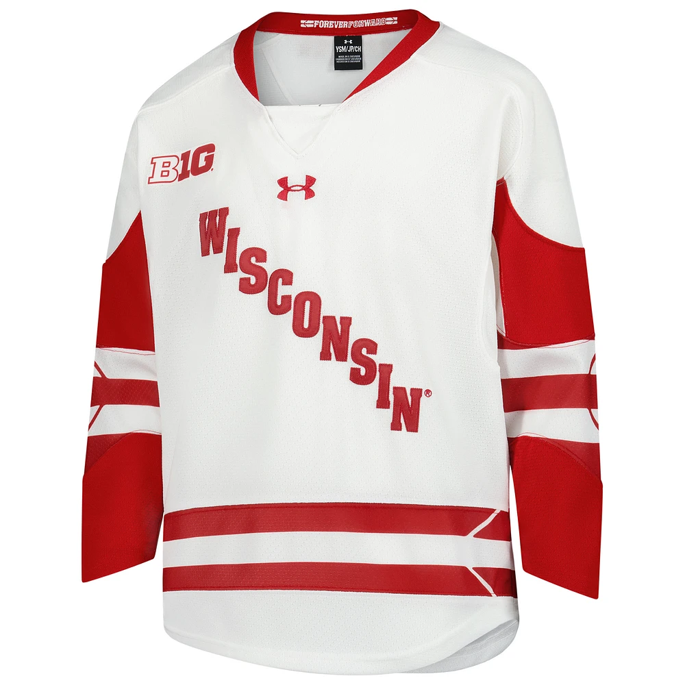 Youth Under Armour  White Wisconsin Badgers Replica Hockey Jersey