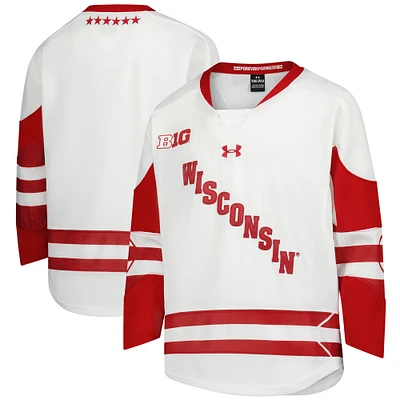 Youth Under Armour  White Wisconsin Badgers Replica Hockey Jersey