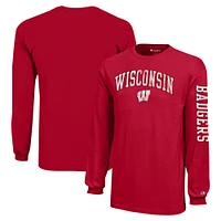 T-shirt à manches longues avec logo vieilli et arches rouges des Wisconsin Badgers, champion jeunes