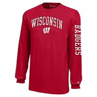 Youth Champion Red Wisconsin Badgers Distressed Arch Over Logo Long Sleeve T-Shirt