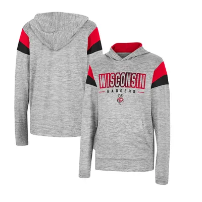 Wisconsin Badgers Colosseum Youth Tartookas Long Sleeve Hoodie T-Shirt - Heather Gray