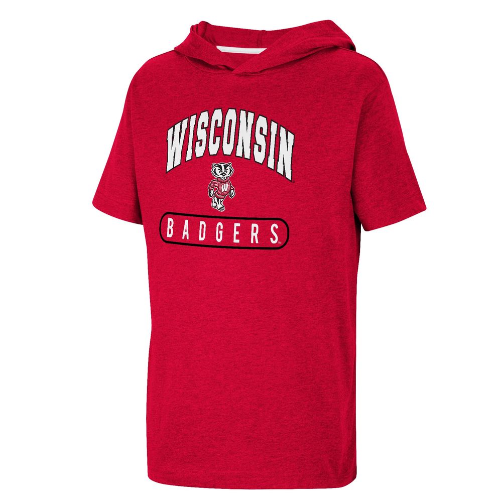 Youth Colosseum Heather Red Wisconsin Badgers Varsity Hooded T-Shirt