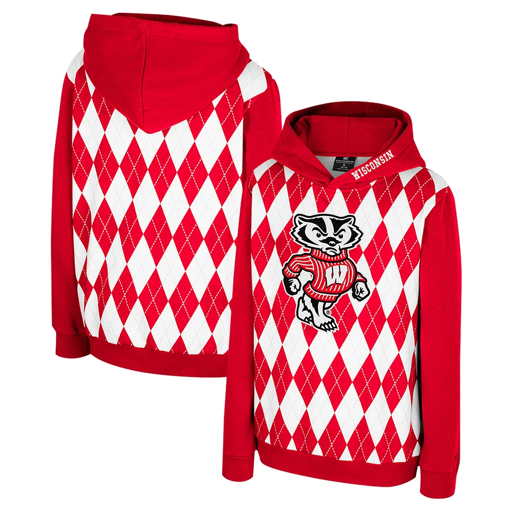 Youth Colosseum Red Wisconsin Badgers Argyle The Dealio Pullover Hoodie