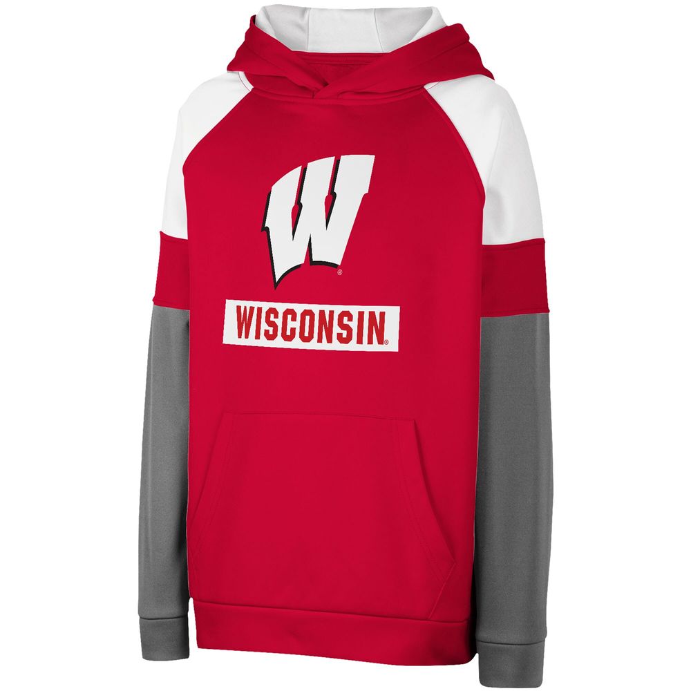 Youth Colosseum Red Wisconsin Badgers Colorblock Raglan Pullover Hoodie