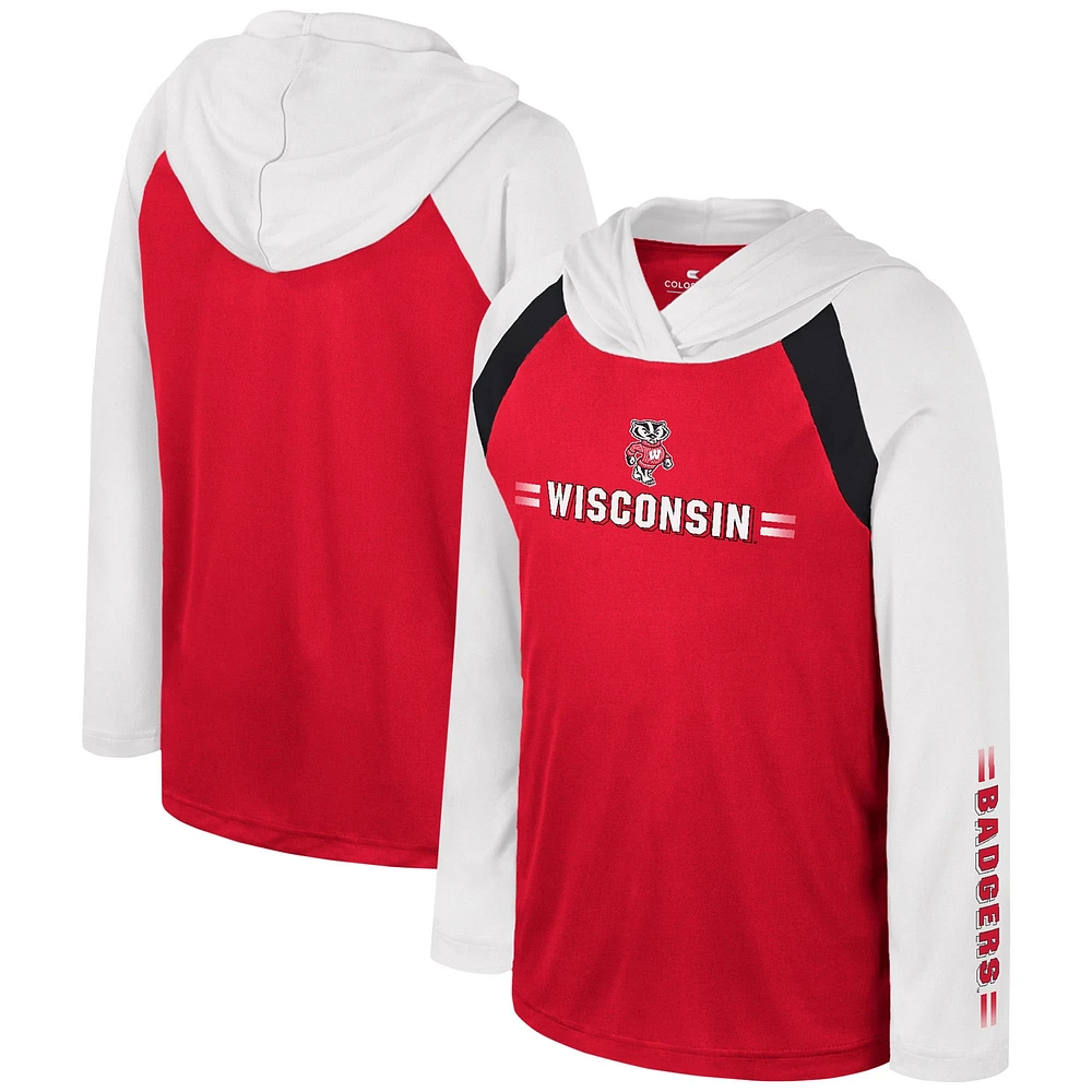 T-shirt à capuche manches longues raglan multi-coups Eddie des Badgers du Wisconsin rouge Colosseum pour jeunes