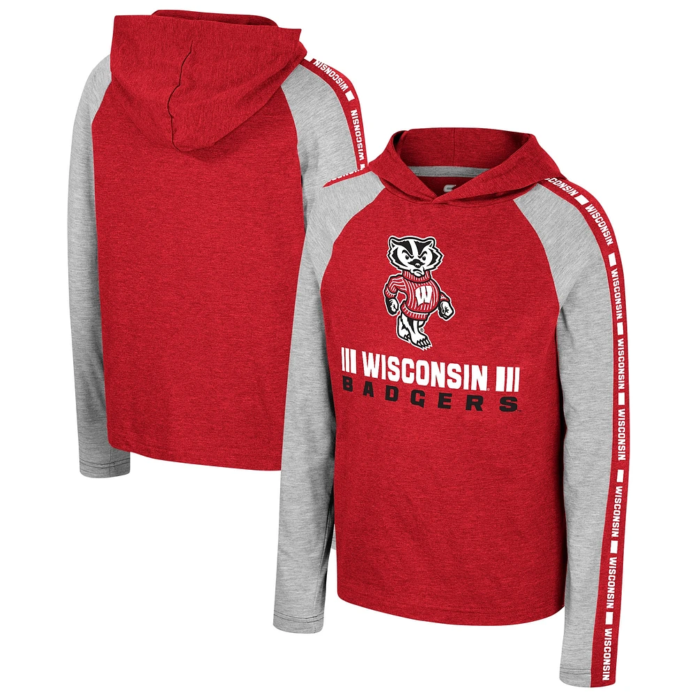 T-shirt à capuche manches longues et pour jeunes Colosseum Red Wisconsin Badgers Ned Raglan