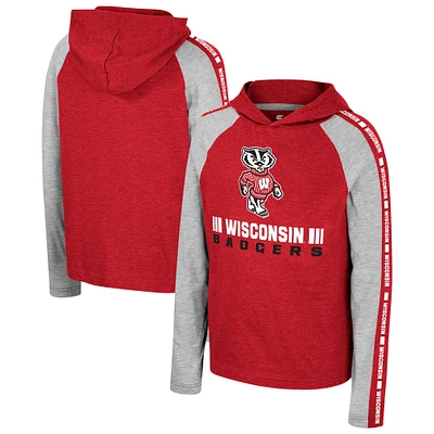 T-shirt à capuche manches longues et pour jeunes Colosseum Red Wisconsin Badgers Ned Raglan