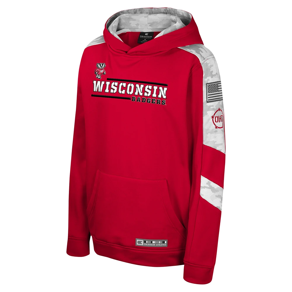 Sweat à capuche camouflage numérique Cyclone pour jeunes Colosseum Red Wisconsin Badgers OHT