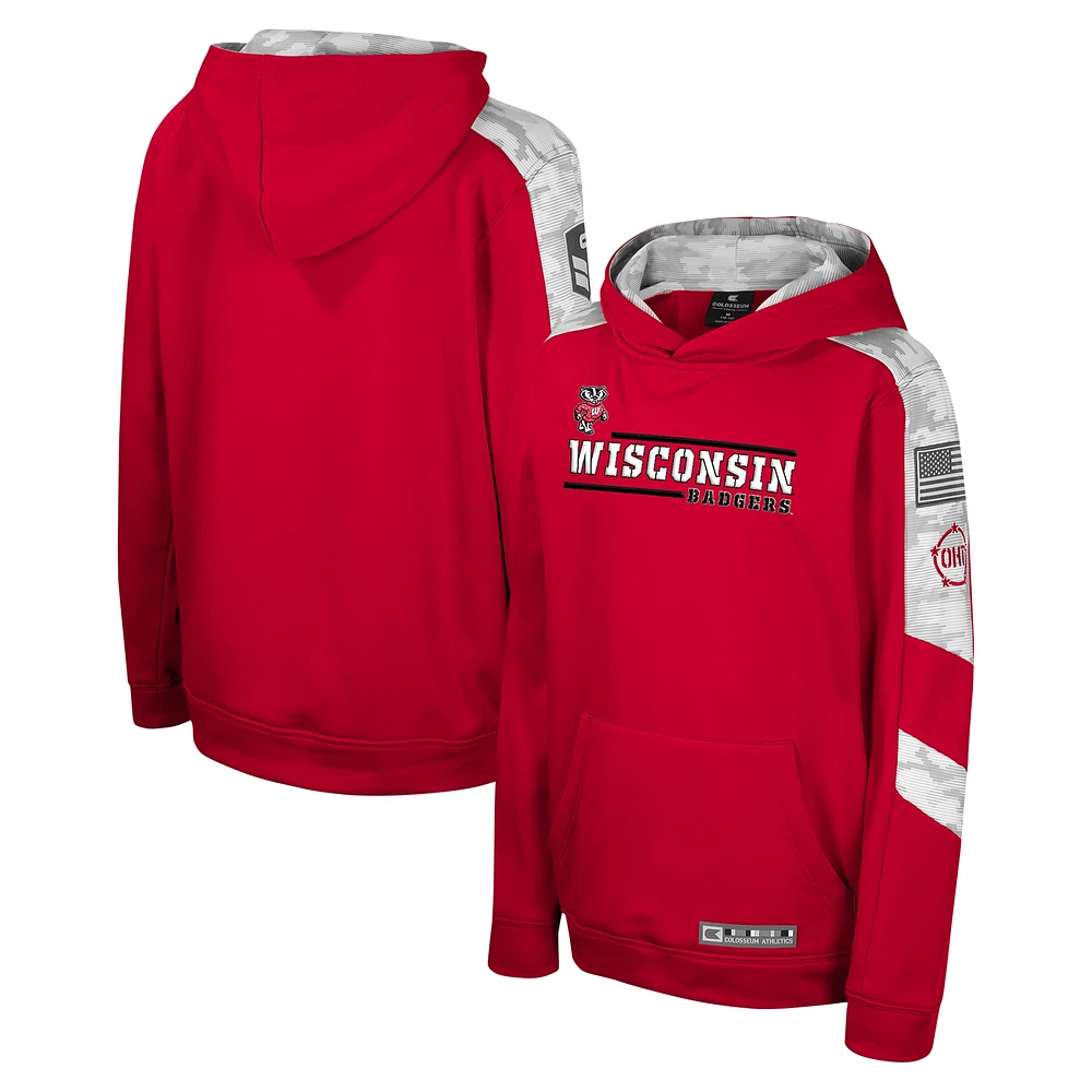 Sweat à capuche camouflage numérique Cyclone pour jeunes Colosseum Red Wisconsin Badgers OHT