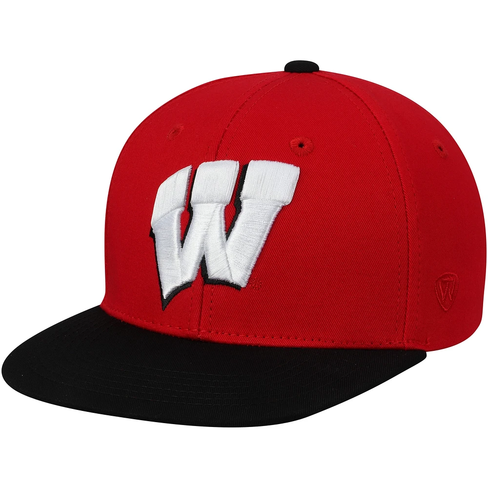 Youth Top of the World Red Wisconsin Badgers Maverick Snapback Adjustable Hat