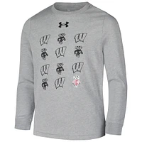 Youth Under Armour Heather Gray Wisconsin Badgers Performance Long Sleeve T-Shirt