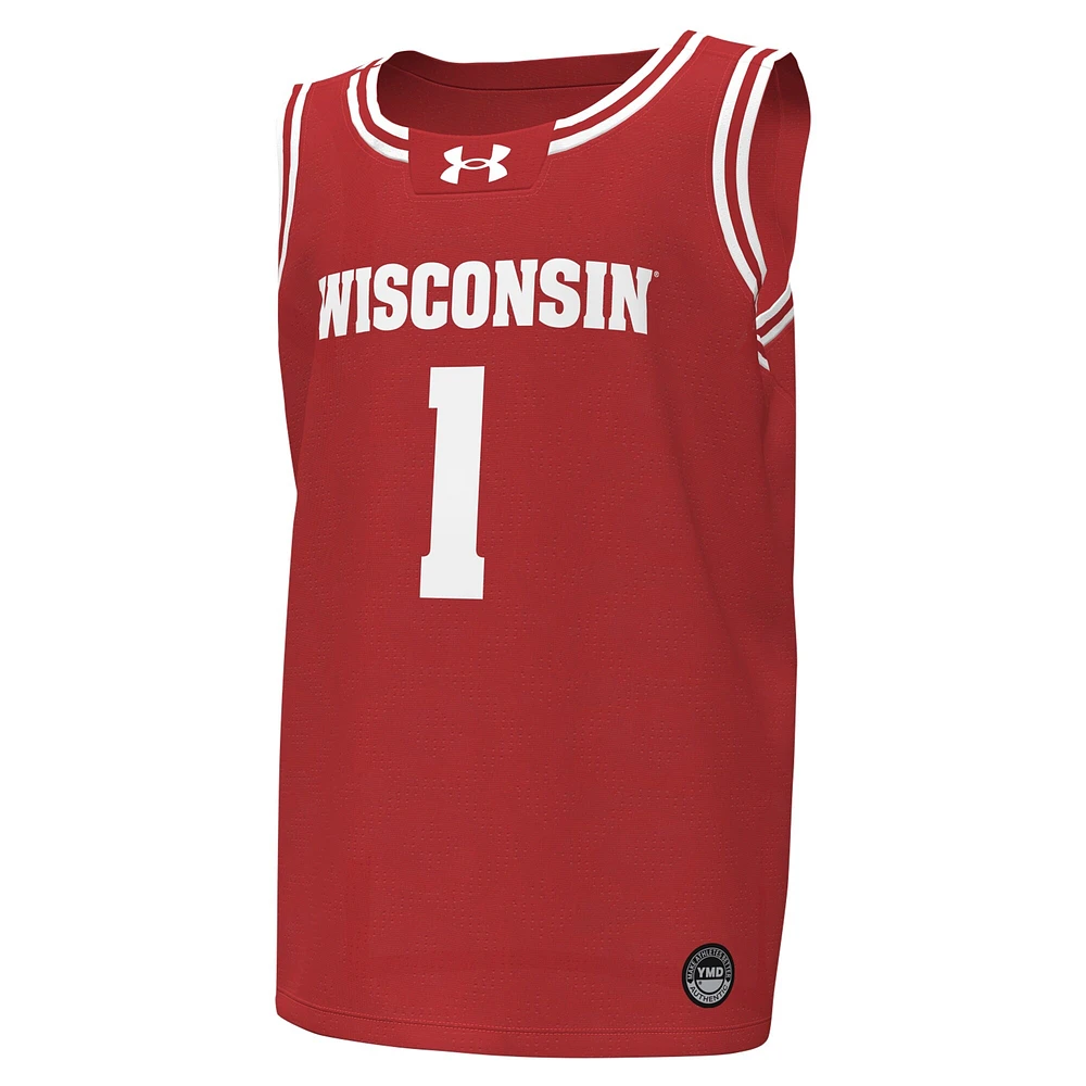 Maillot de basket-ball réplique pour jeunes Under Armour #1 des Badgers du Wisconsin, rouge