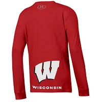 T-shirt à manches longues pour jeunes Under Armour Wisconsin Badgers 2024 On-Court Bench Unity Performance