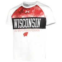 T-shirt à manches raglan Under Armour Wisconsin Badgers Gameday pour enfant, blanc