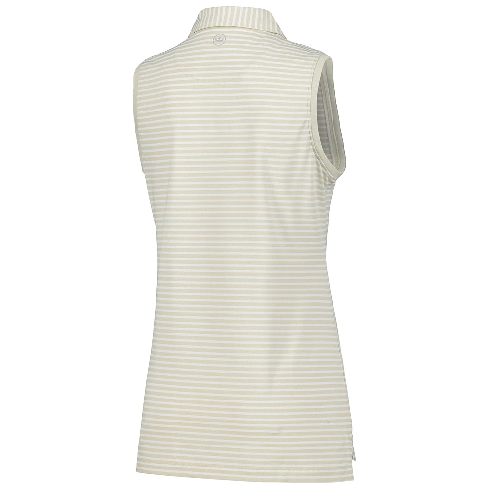 Women's Peter Millar Tan WM Phoenix Open Banded Sport Mesh Performance Sleeveless Polo