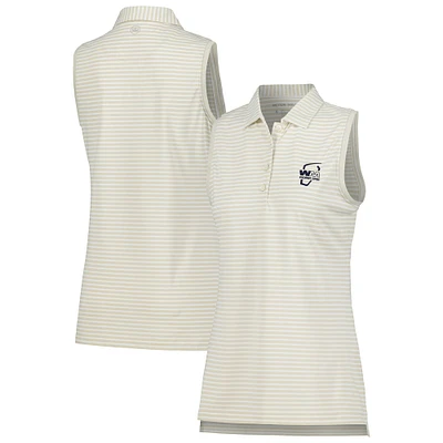 Women's Peter Millar Tan WM Phoenix Open Banded Sport Mesh Performance Sleeveless Polo