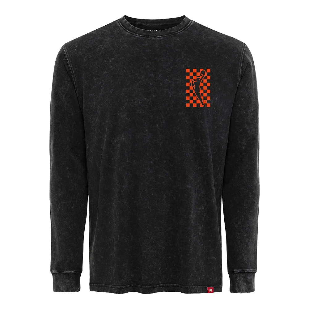 T-shirt unisexe Sportiqe noir WNBA Rock & Roll Collection Bono Mineral Wash Premium à manches longues