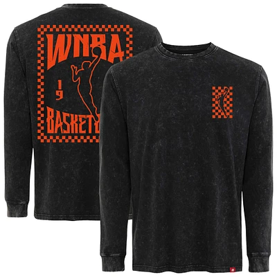 T-shirt unisexe Sportiqe noir WNBA Rock & Roll Collection Bono Mineral Wash Premium à manches longues