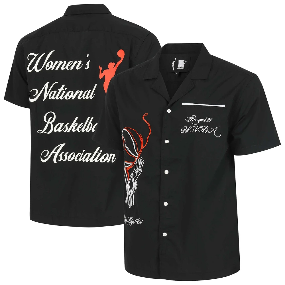 T-shirt de bowling unisexe noir WNBA Lucky Strike Round21 à boutons complets