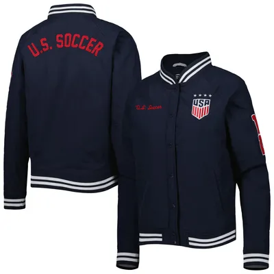 USWNT 5th & Ocean by New Era Women's Throwback Raglan V-Neck Full-Snap Jacket - Navy