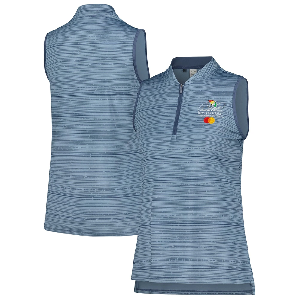 Women's adidas Navy Arnold Palmer Invitational Ultimate365 Stripe Sleeveless Quarter-Zip Polo