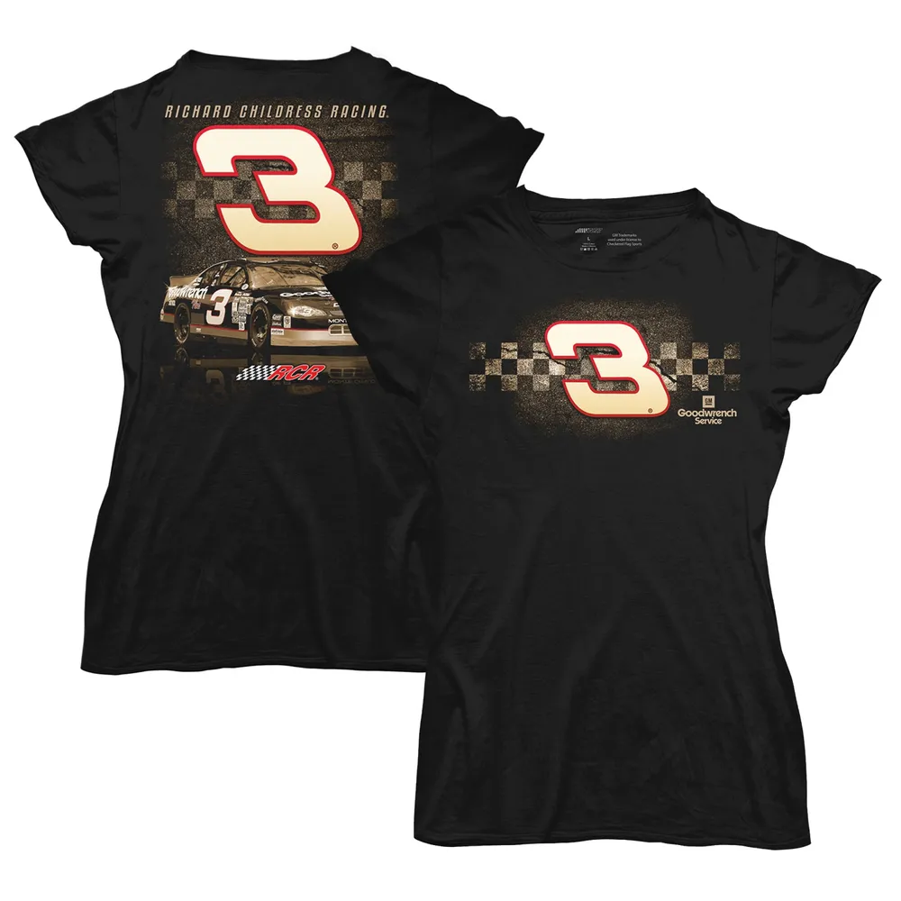 T-shirt noir Richard Childress Racing Goodwrench à drapeau damier pour femme