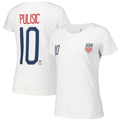 T-shirt blanc avec nom et numéro USMNT Christian Pulisic pour femme