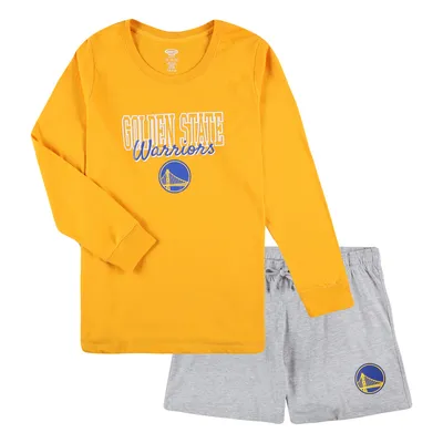 Los Angeles Lakers Concepts Sport Women's Plus Long Sleeve T-Shirt and Shorts Sleep Set - Gold/Heather Gray