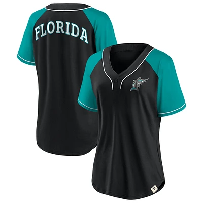 Women's Fanatics Black Florida Marlins Cooperstown Collection Bunt Raglan V-Neck T-Shirt