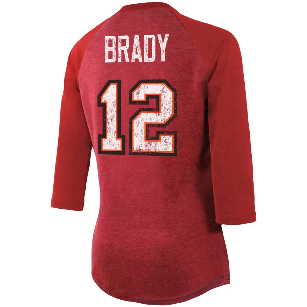 Majestic Threads Women's Fanatics Branded Tom Brady Red Tampa Bay Buccaneers  Team Color Name & Number Raglan 3/4-Sleeve Tri-Blend T-Shirt