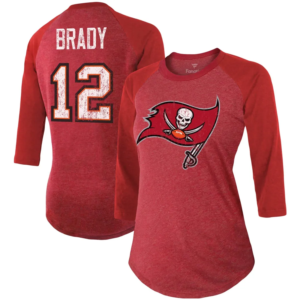 Majestic Threads Women's Fanatics Branded Tom Brady Red Tampa Bay Buccaneers  Team Color Name & Number Raglan 3/4-Sleeve Tri-Blend T-Shirt