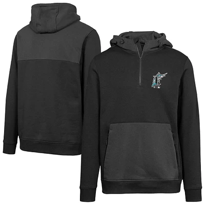Women's Levelwear Black Florida Marlins Cooperstown Collection Chicane Core Logo Quarter-Zip Pullover Hoodie