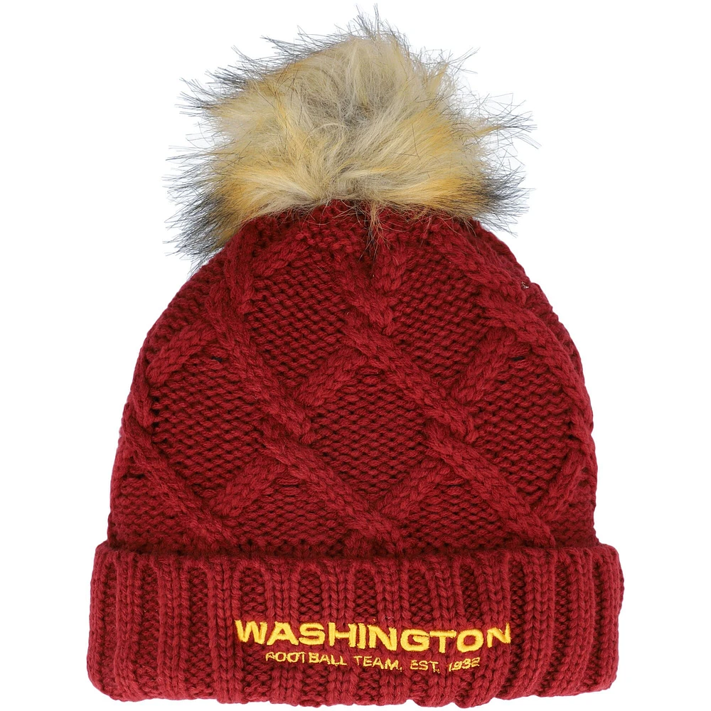 New Era Bordeaux Washington Football Team Luxe pour femme - Bonnet en tricot à revers avec pompon