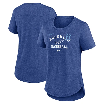 T-shirt Nike Rewind Arch Mix Tri-Blend pour femme des Brooklyn Dodgers Heather Royal