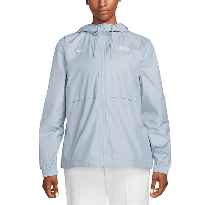 Veste à capuche entièrement zippée Nike USMNT Essential tissée bleu clair pour femme