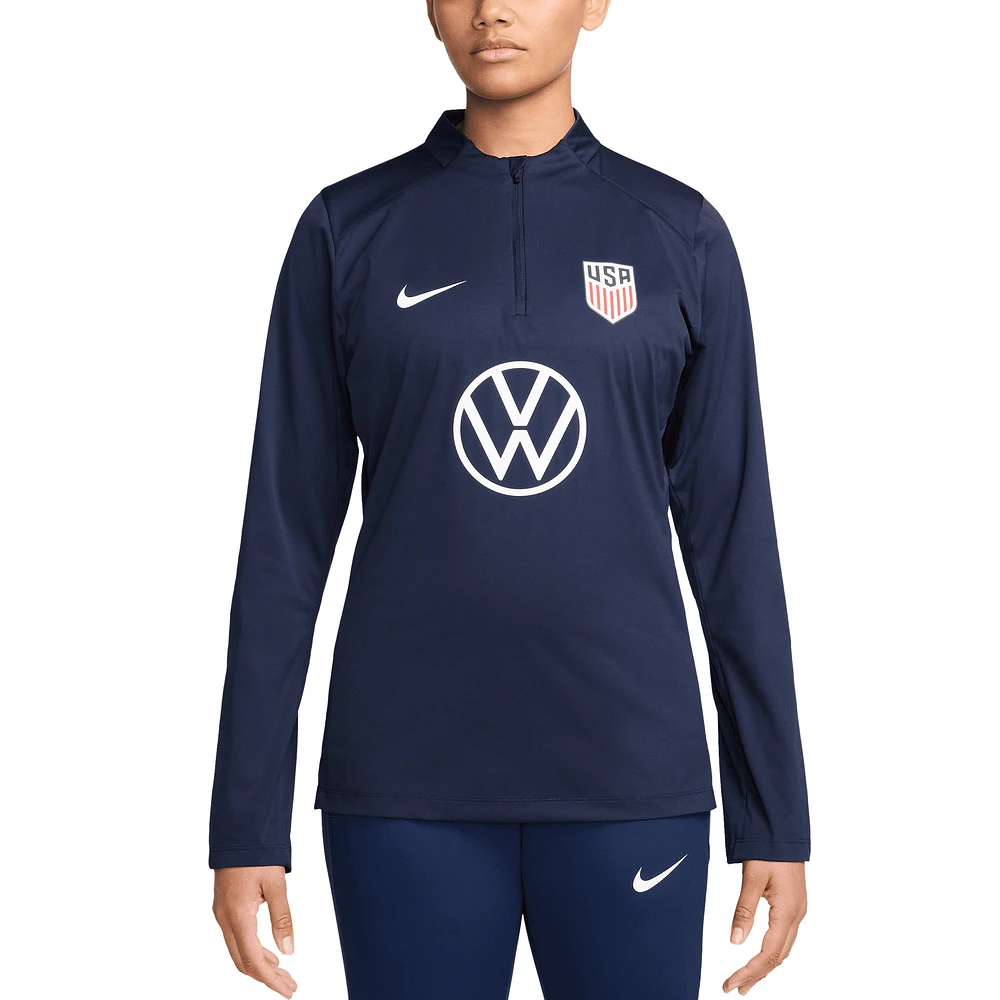 Haut à enfiler quart de zip Nike USMNT 2024 Strike Drill Performance pour femme bleu marine