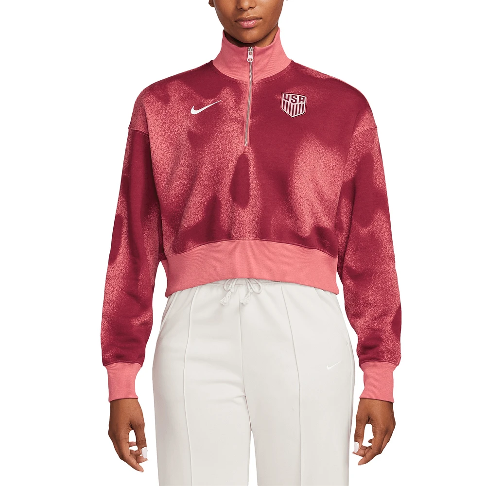 Veste courte à zip quart de Nike USMNT Phoenix Fleece pour femme rose