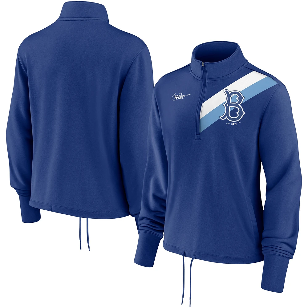 Women's Nike Royal Brooklyn Dodgers Cooperstown Collection Rewind Stripe Performance Half-Zip Pullover