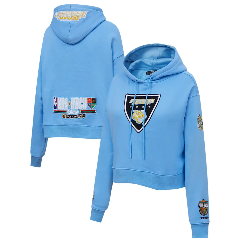 Southern University Jaguars Pro Standard Women's 2023 NBA All-Star Game x HBCU Classic Chenille Crop Pullover Hoodie - Light Blue