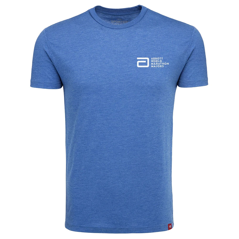 T-shirt unisexe Sportiqe Heather Royal Abbott World Marathon Majors confortable en trois parties