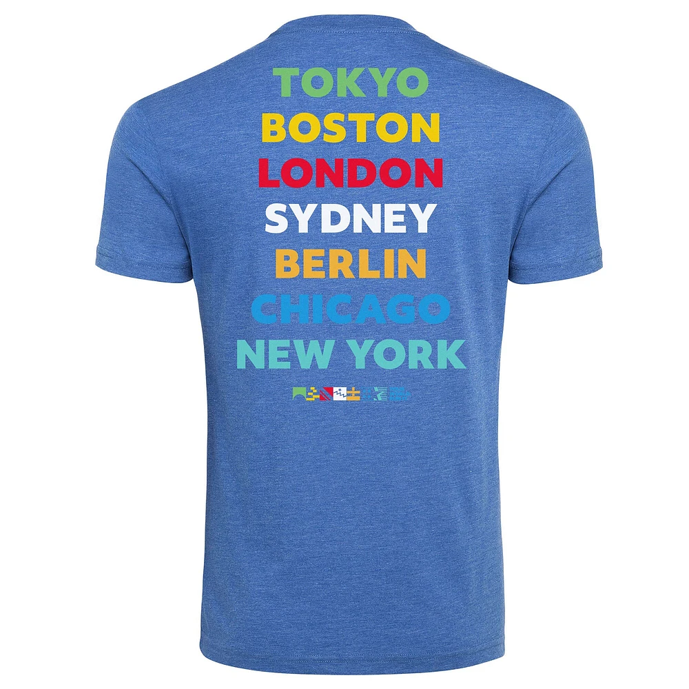 T-shirt unisexe Sportiqe Heather Royal Abbott World Marathon Majors confortable en trois parties