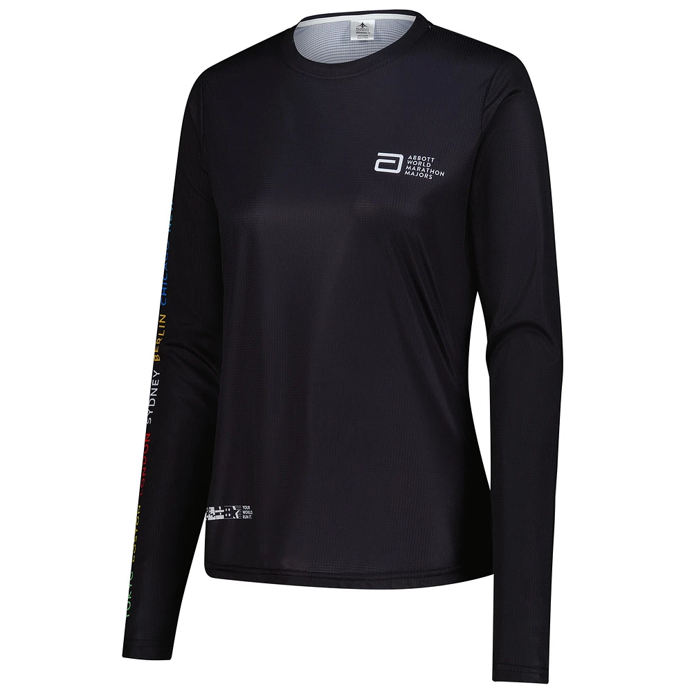 T-shirt à manches longues noir pour femme Abbott World Marathon Majors 7 City